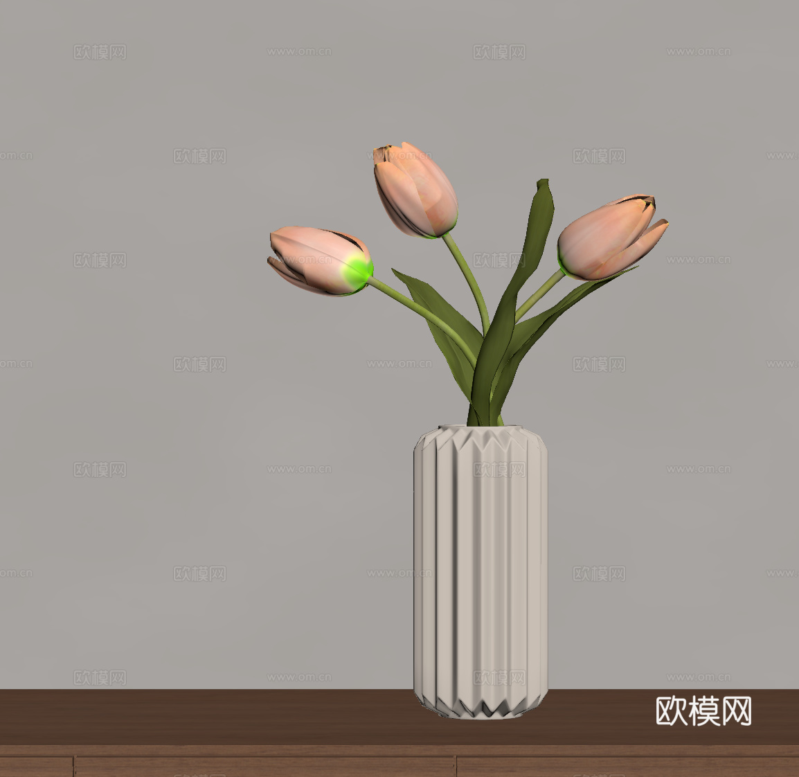 现代奶油风花艺 花瓶su模型