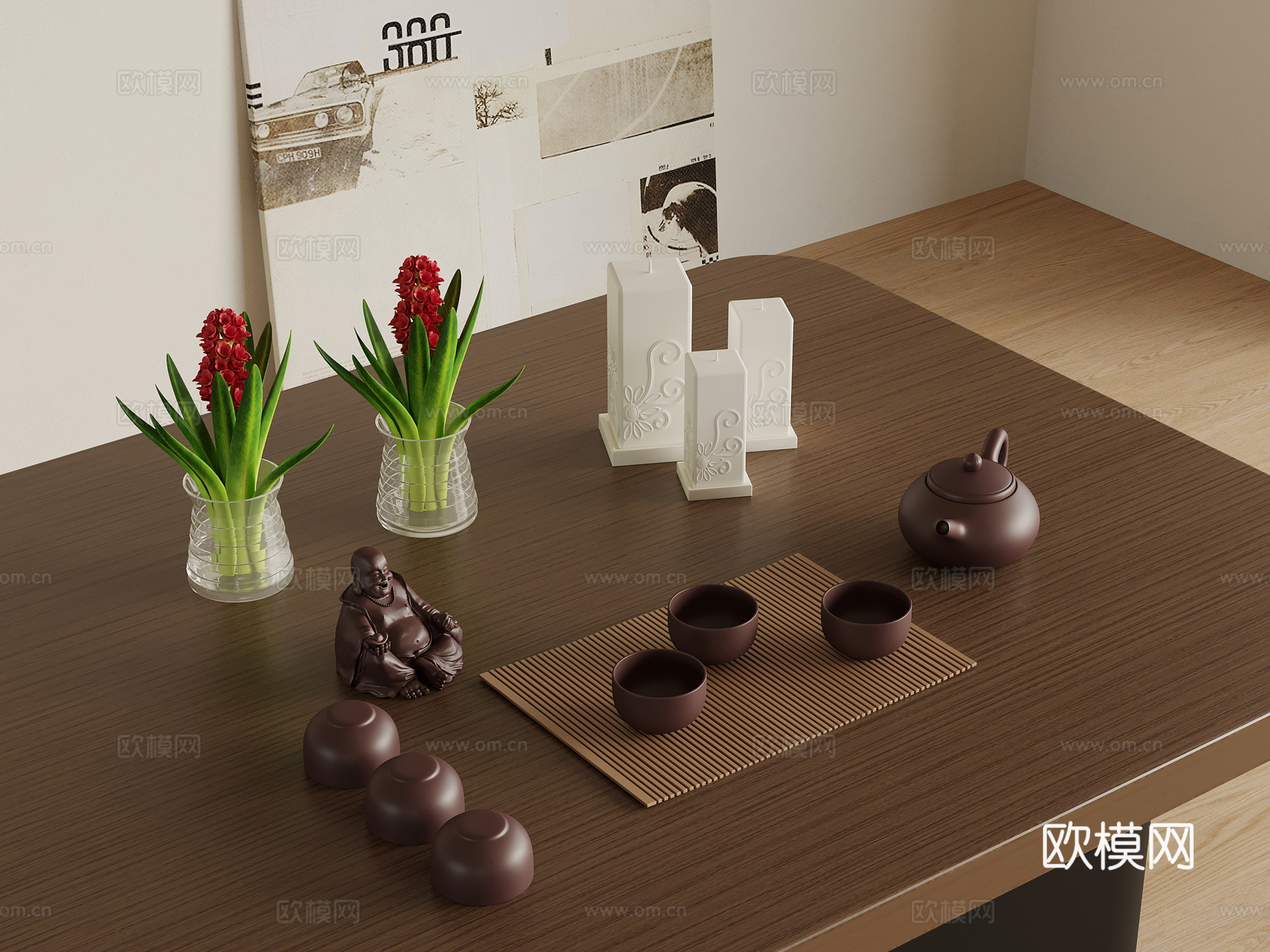 新中式摆件 花瓶 茶具su模型