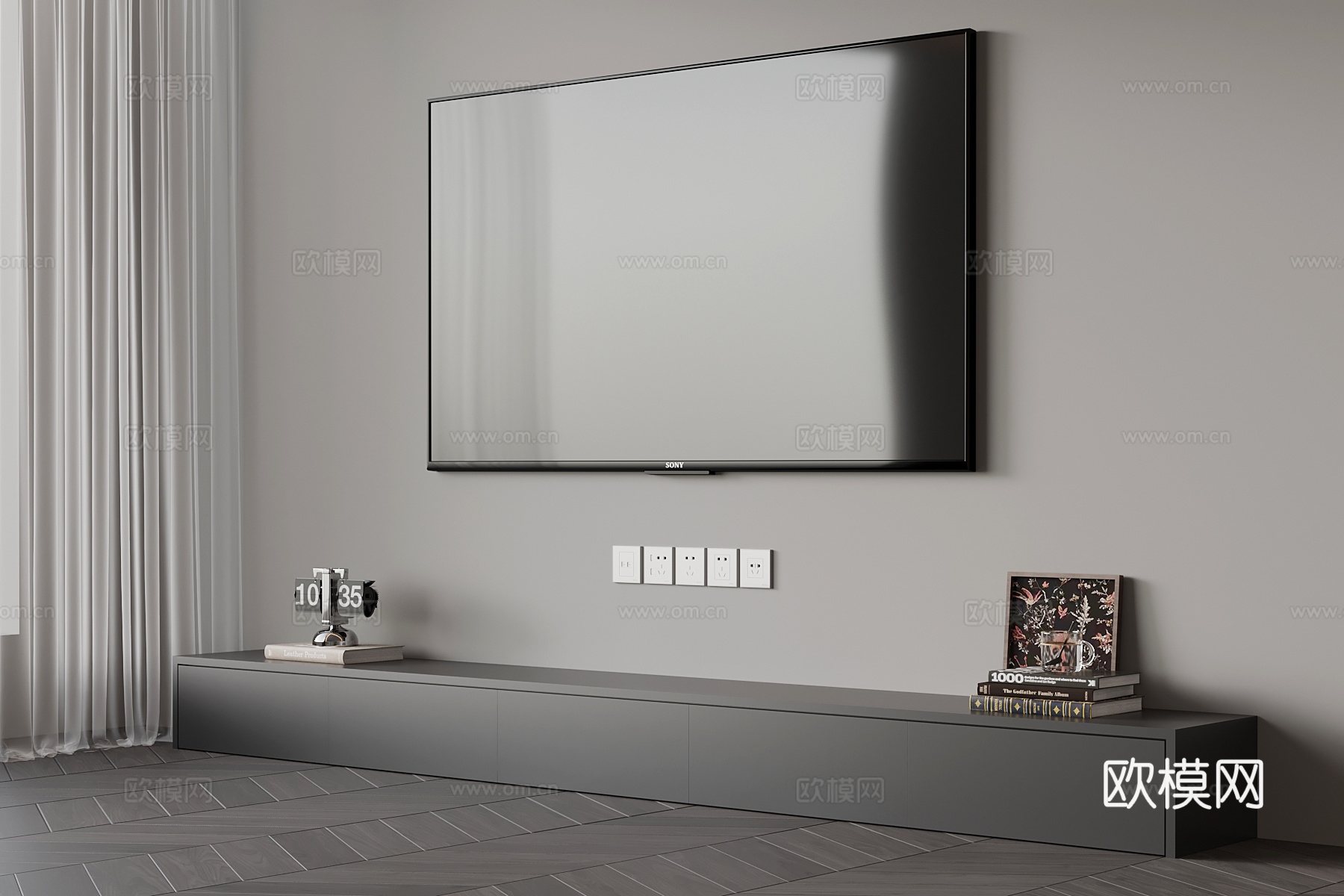 现代极简电视柜su模型
