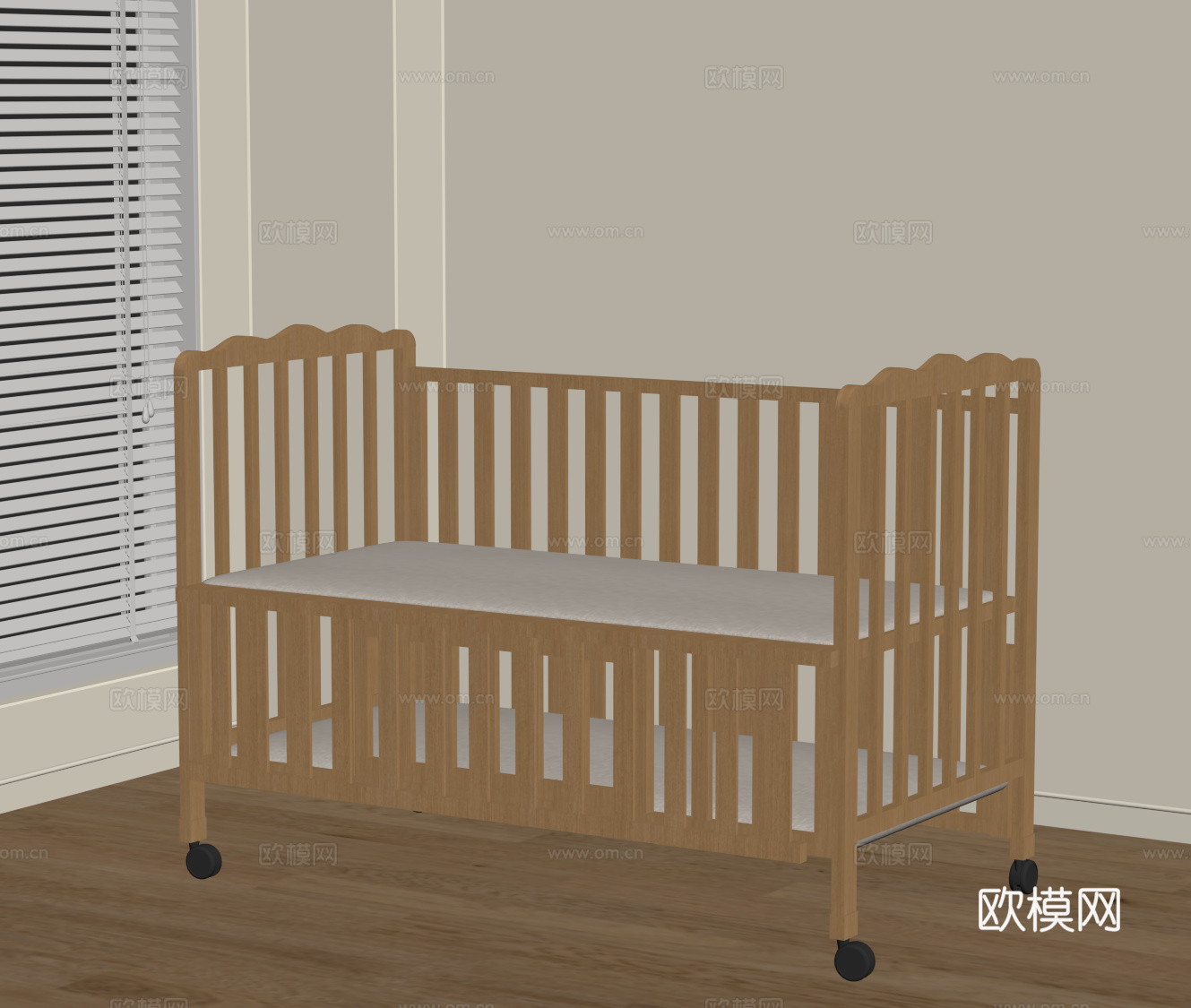 现代婴儿床su模型下载（渲染图2）