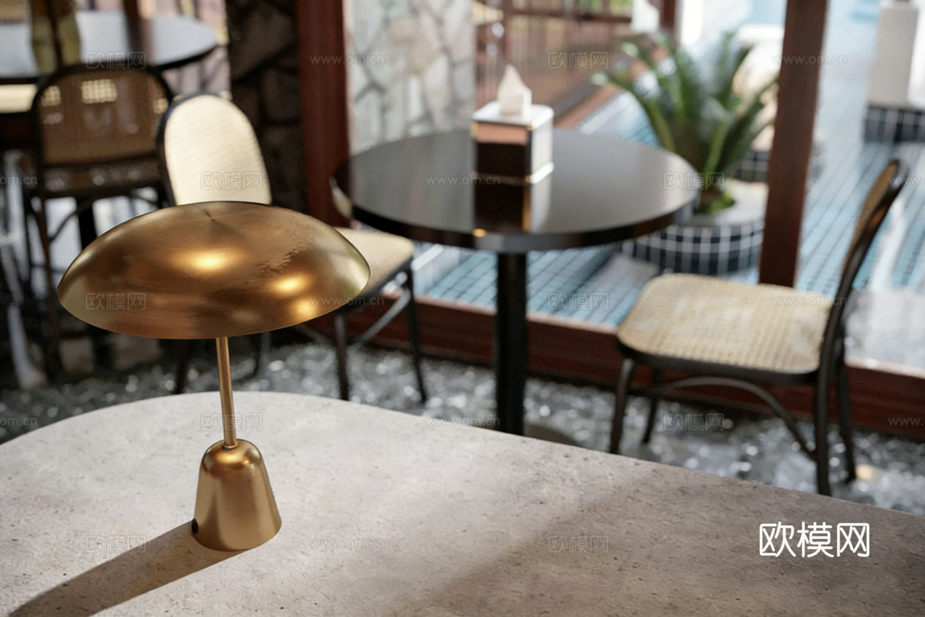 现代工业风咖啡馆 清吧 弧形吧台 餐厅 工业风餐饮空间3d模型