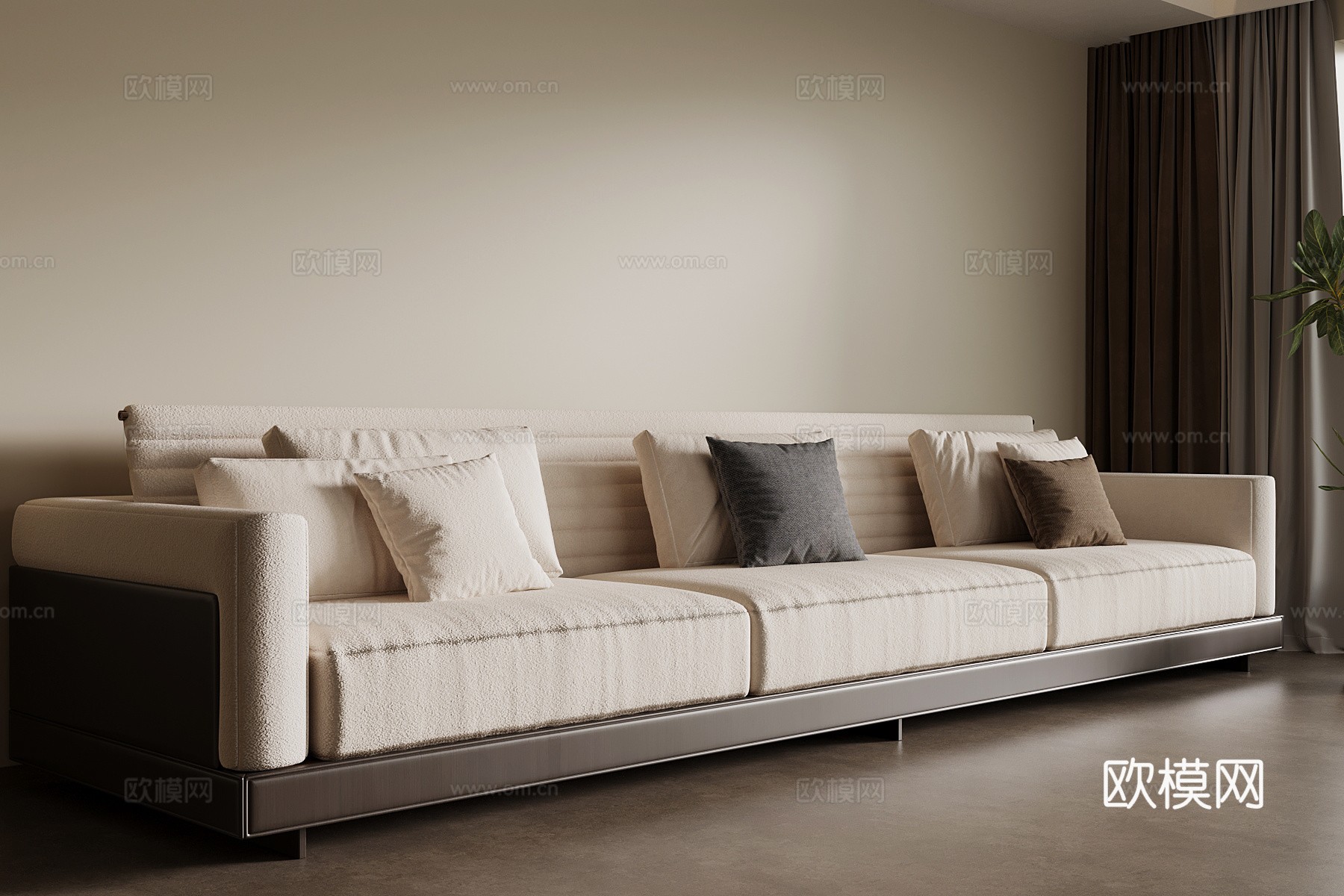 新中式多人沙发3d模型下载