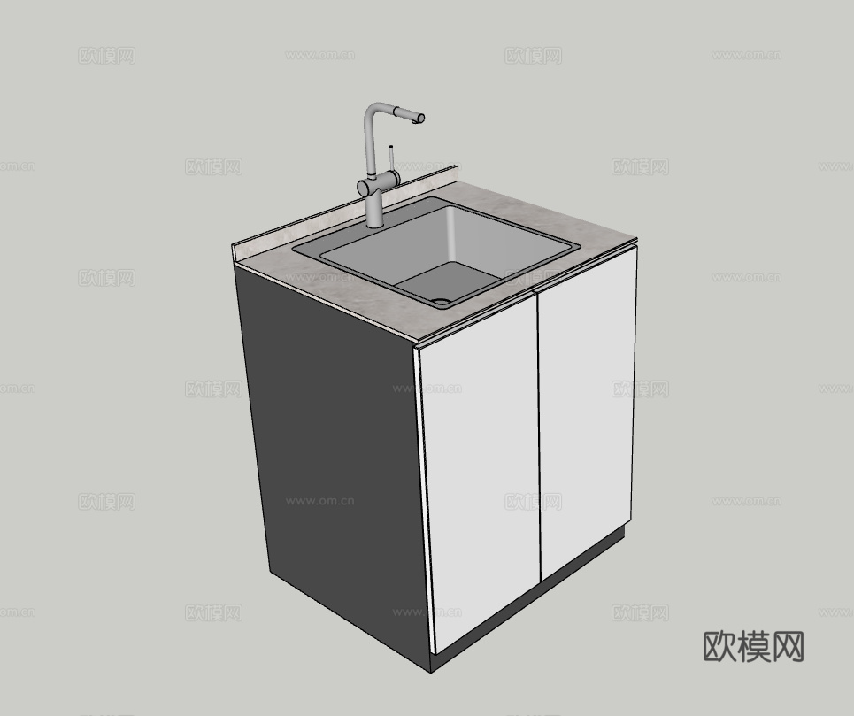 现代厨房橱柜洗菜盆su模型