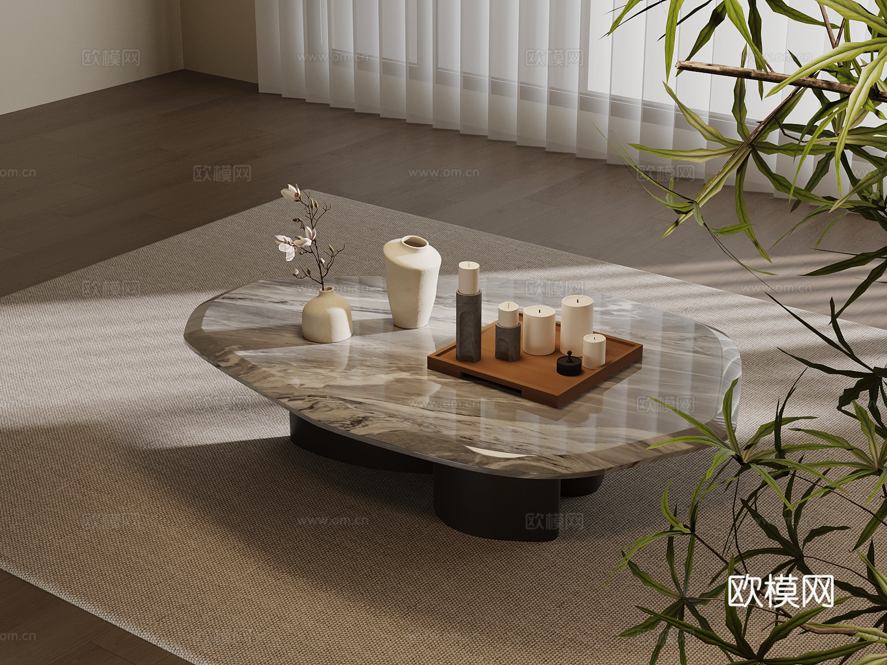 新中式茶几 异形茶几su模型