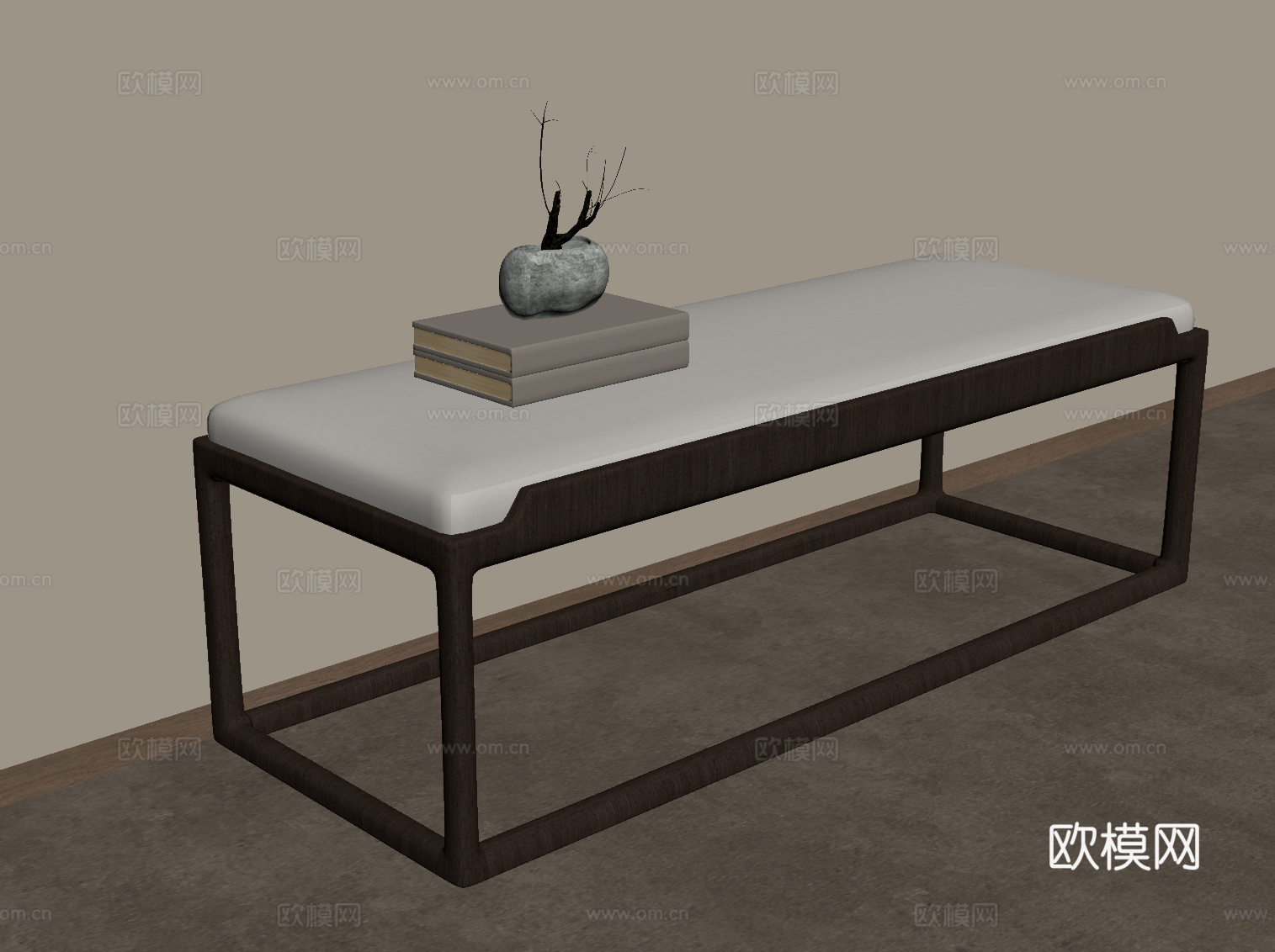 新中式换鞋凳 床尾凳su模型