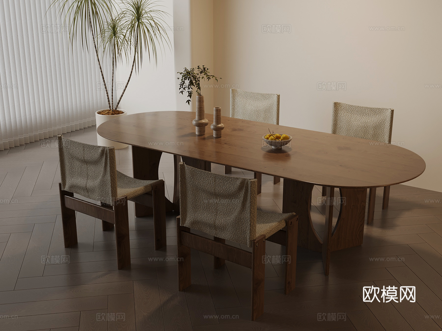 中古风餐桌椅su模型