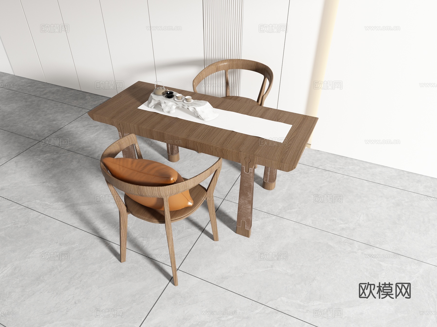 中式书桌椅组合3d模型下载