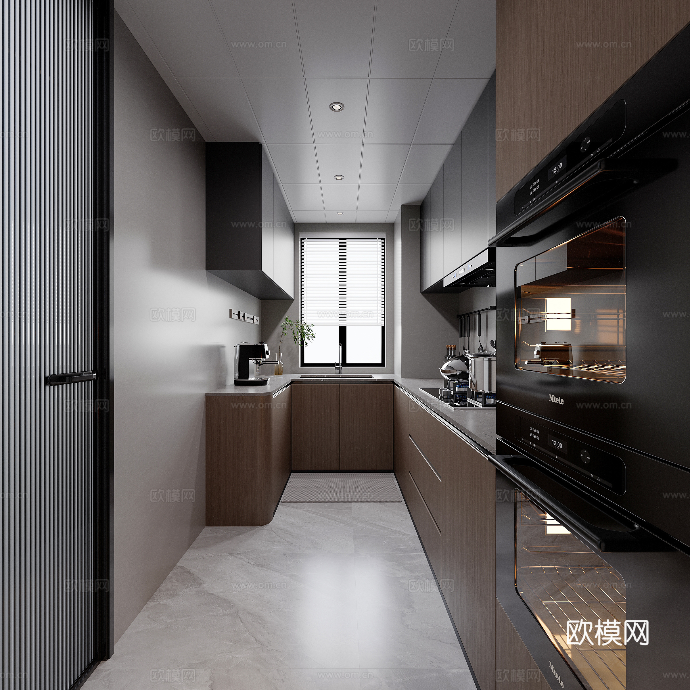 封闭式U型厨房su模型