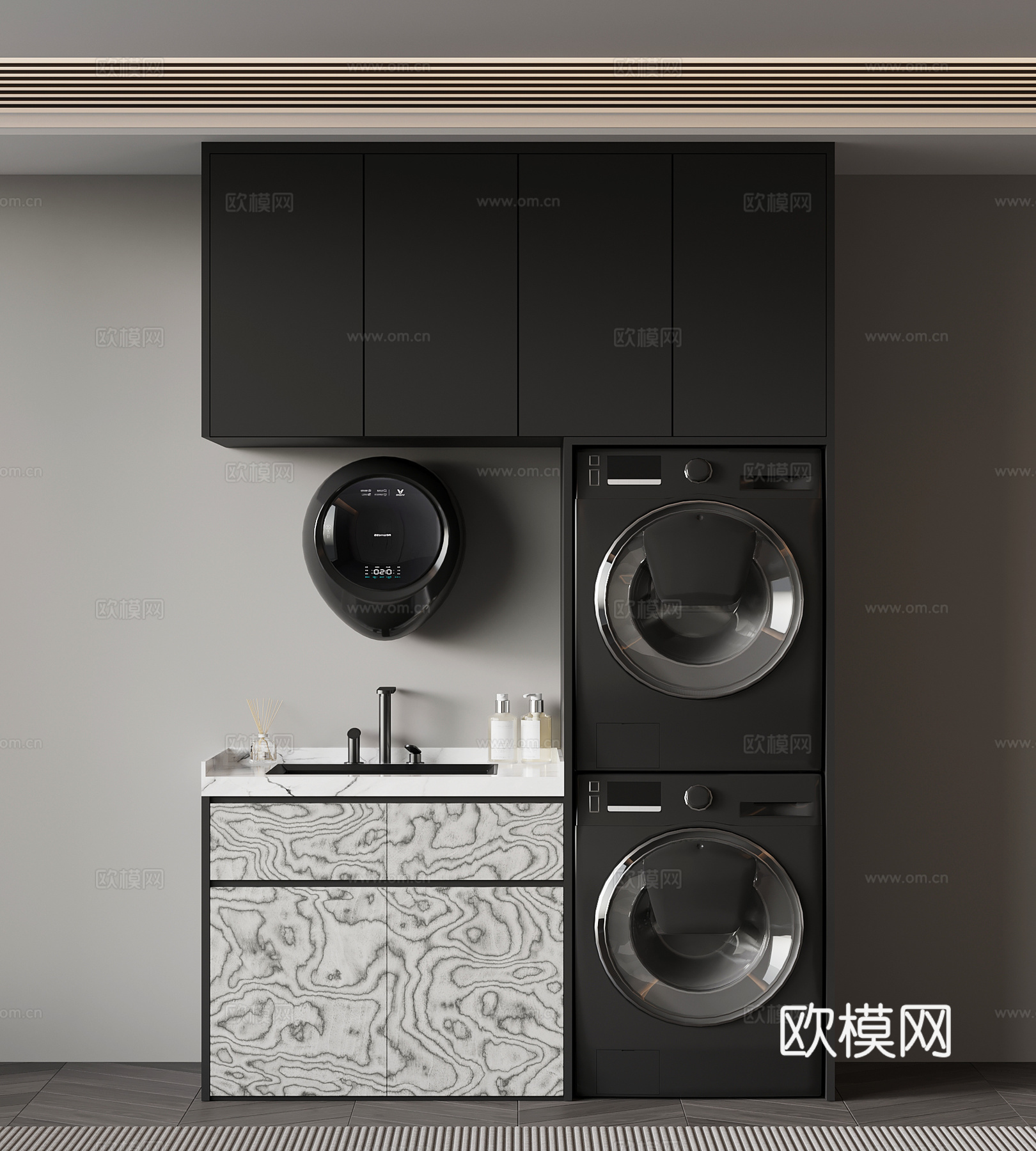 现代意式洗衣机柜su模型