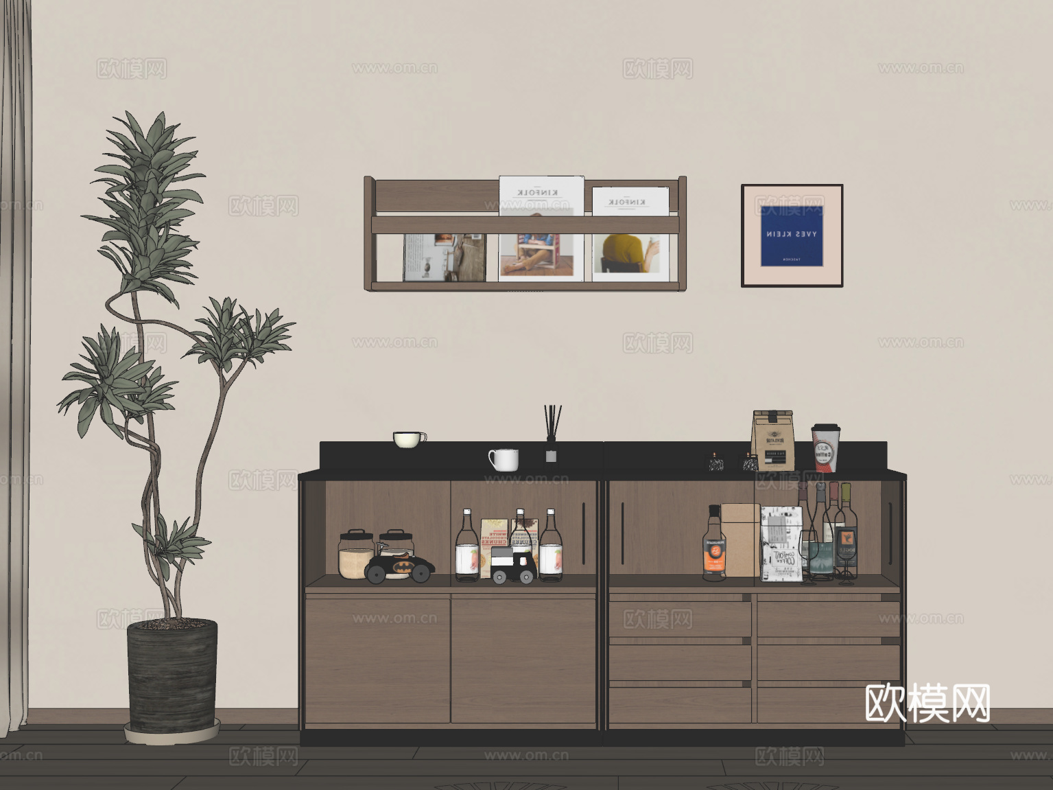 中古风餐边柜su模型