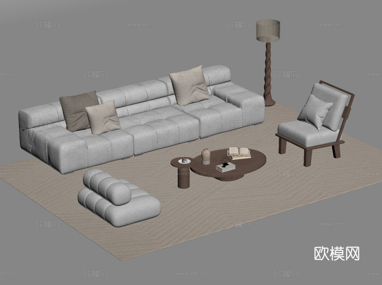 中古风沙发茶几组合su模型
