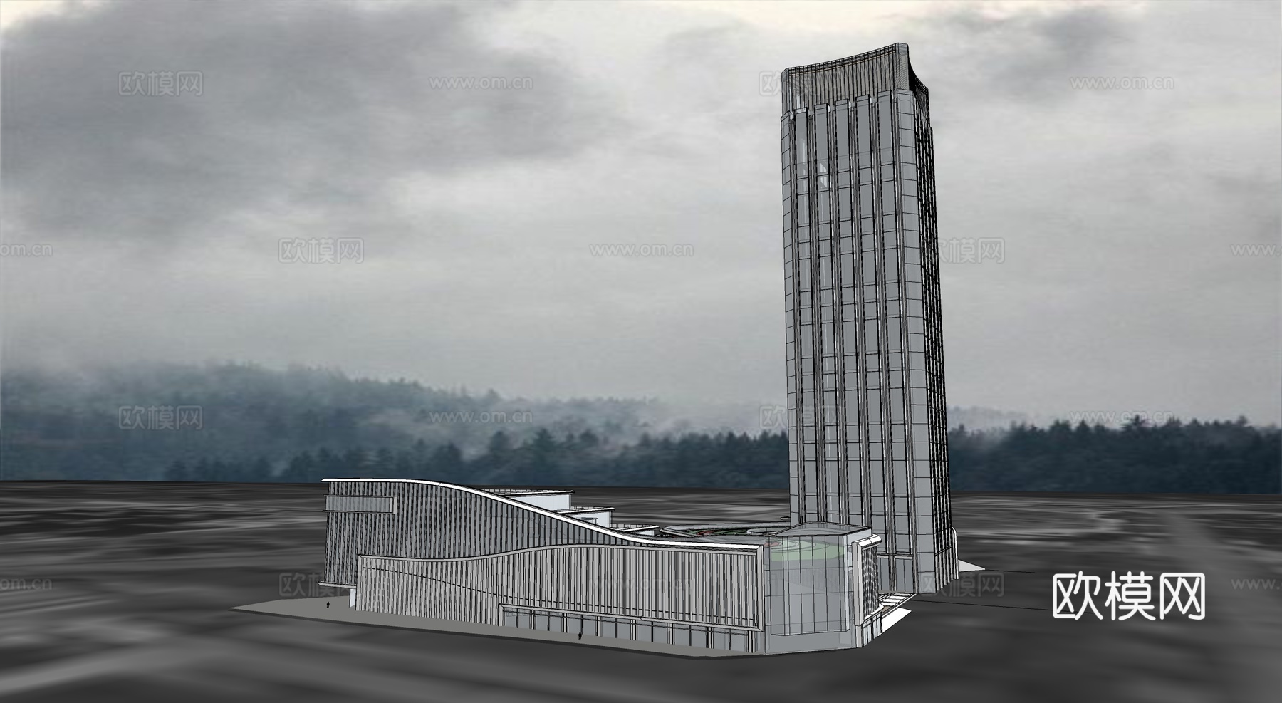 现代高层办公楼 写字楼建筑 商业综合体su模型