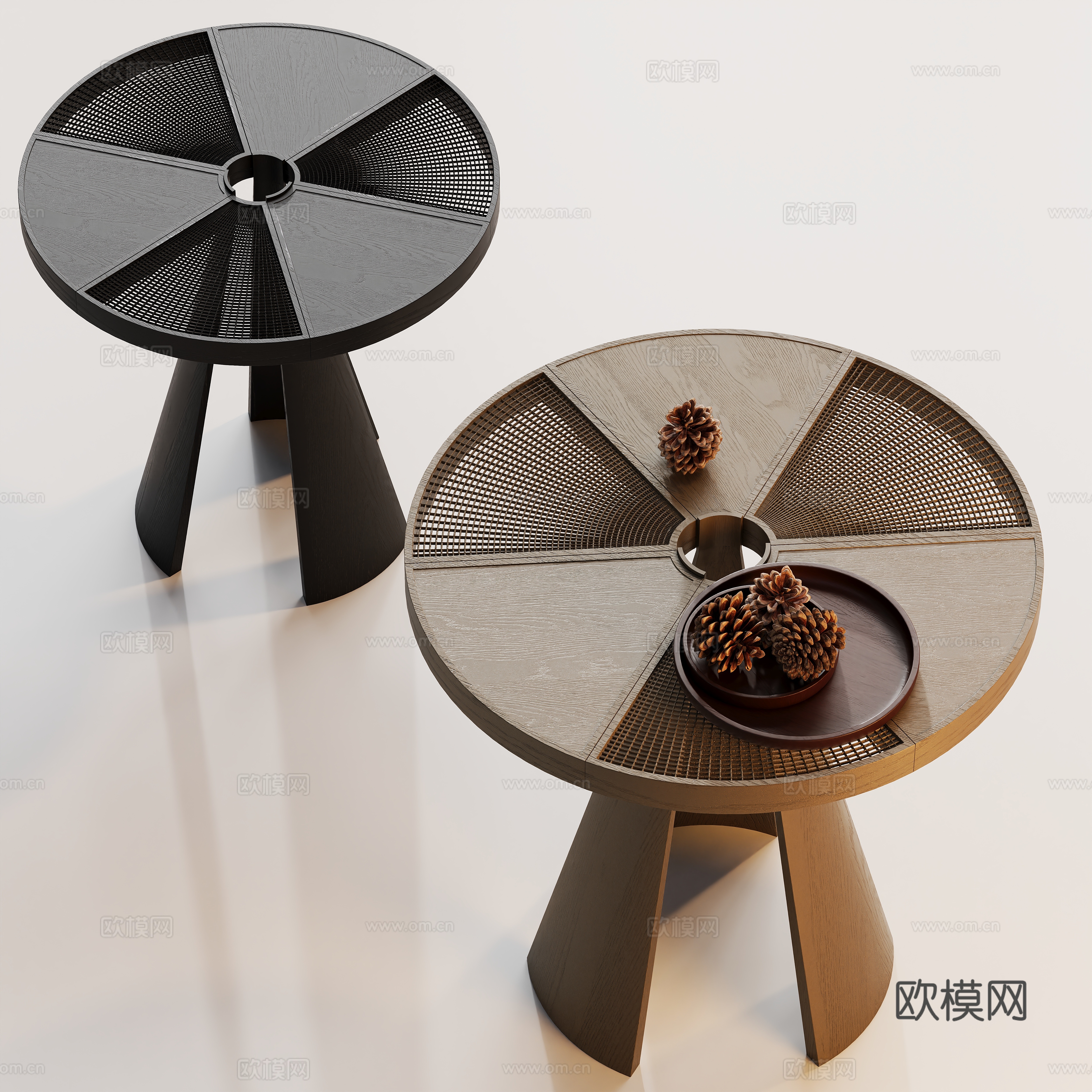 原木中古角几边几圆几su模型