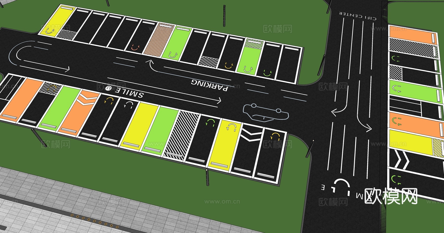现代生态停车场 户外停车场 景区停车场su模型