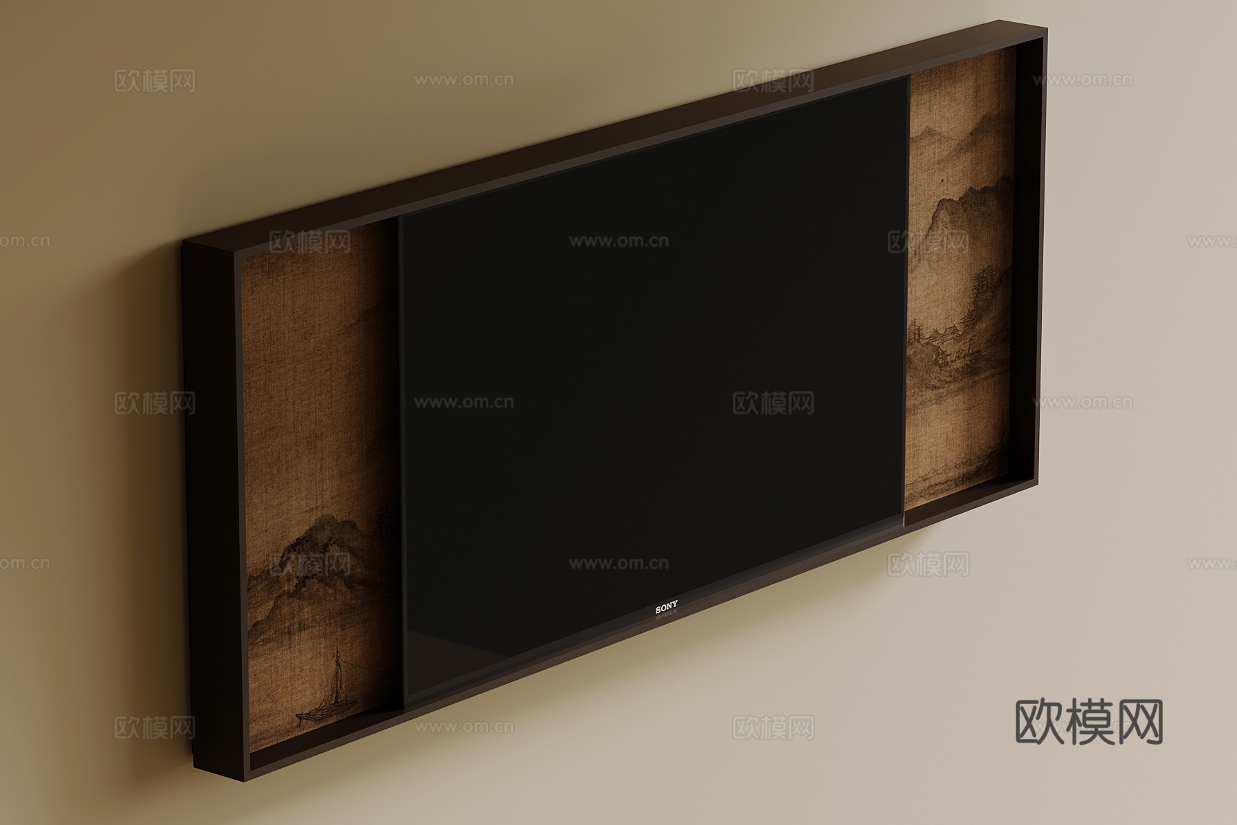 新中式电视 壁挂式电视su模型