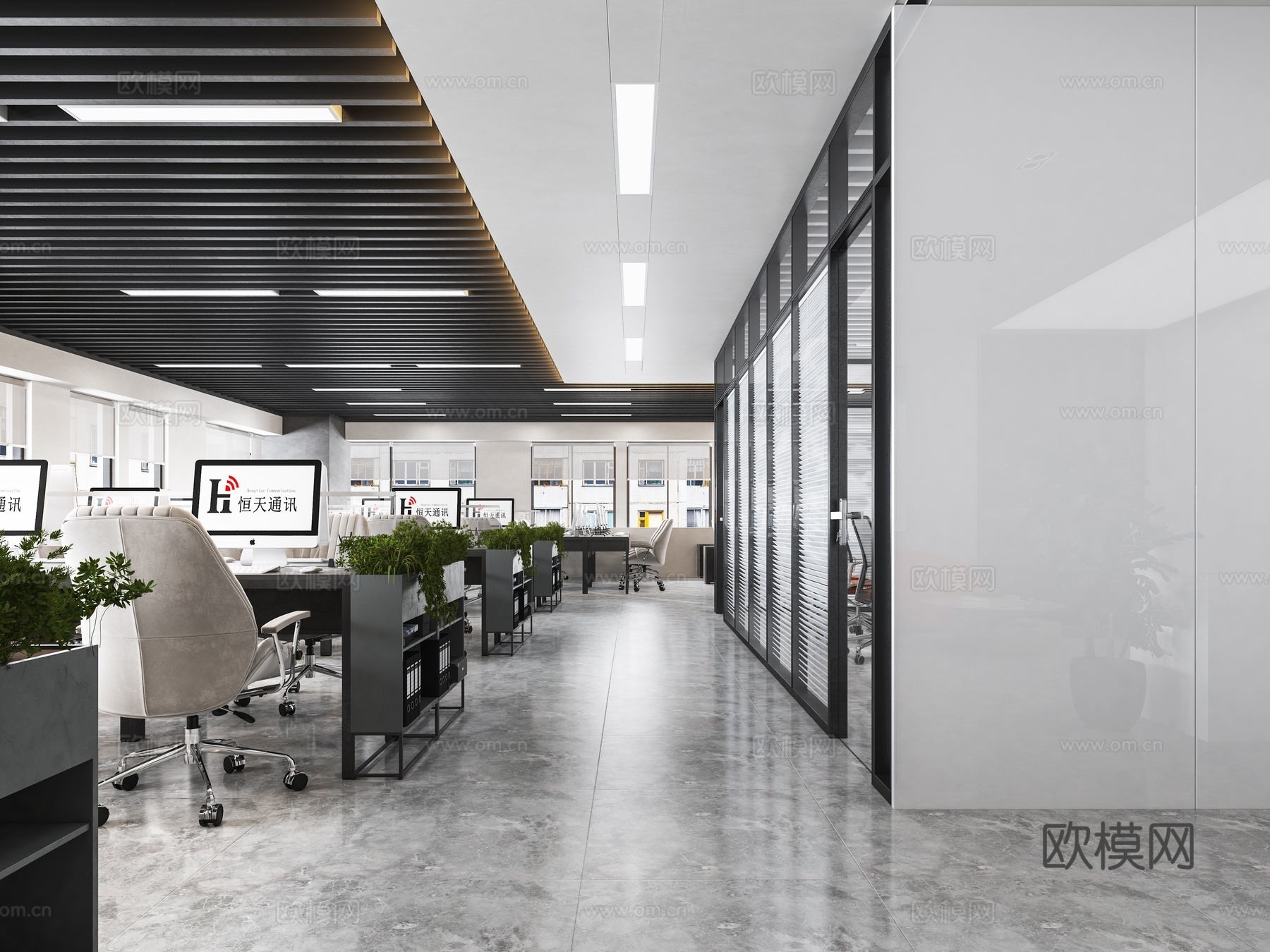 1000平办公室 最新全套施工图 效果图合集cad施工图