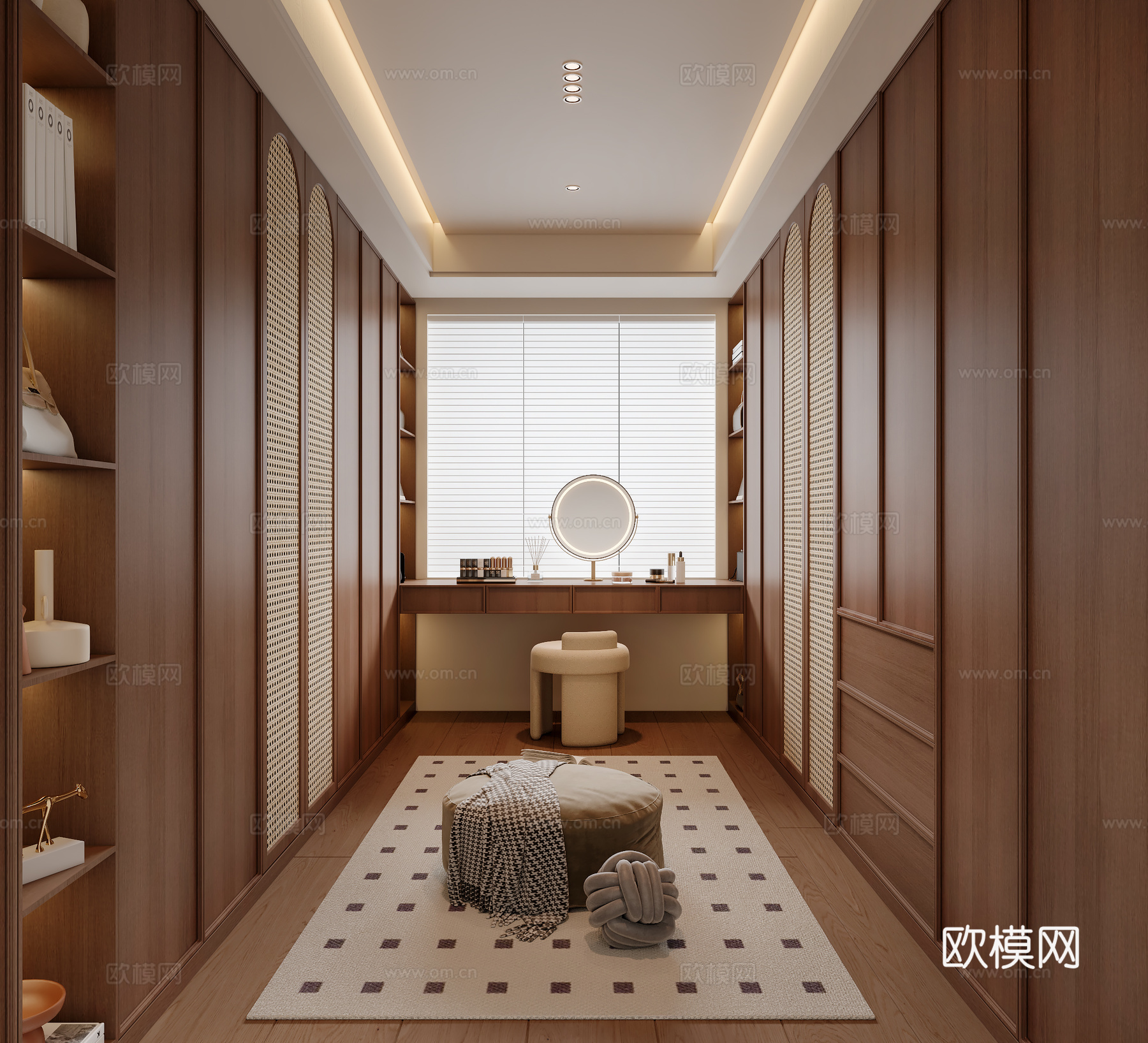 中古风衣帽间 梳妆台 衣柜 凳子3d模型下载