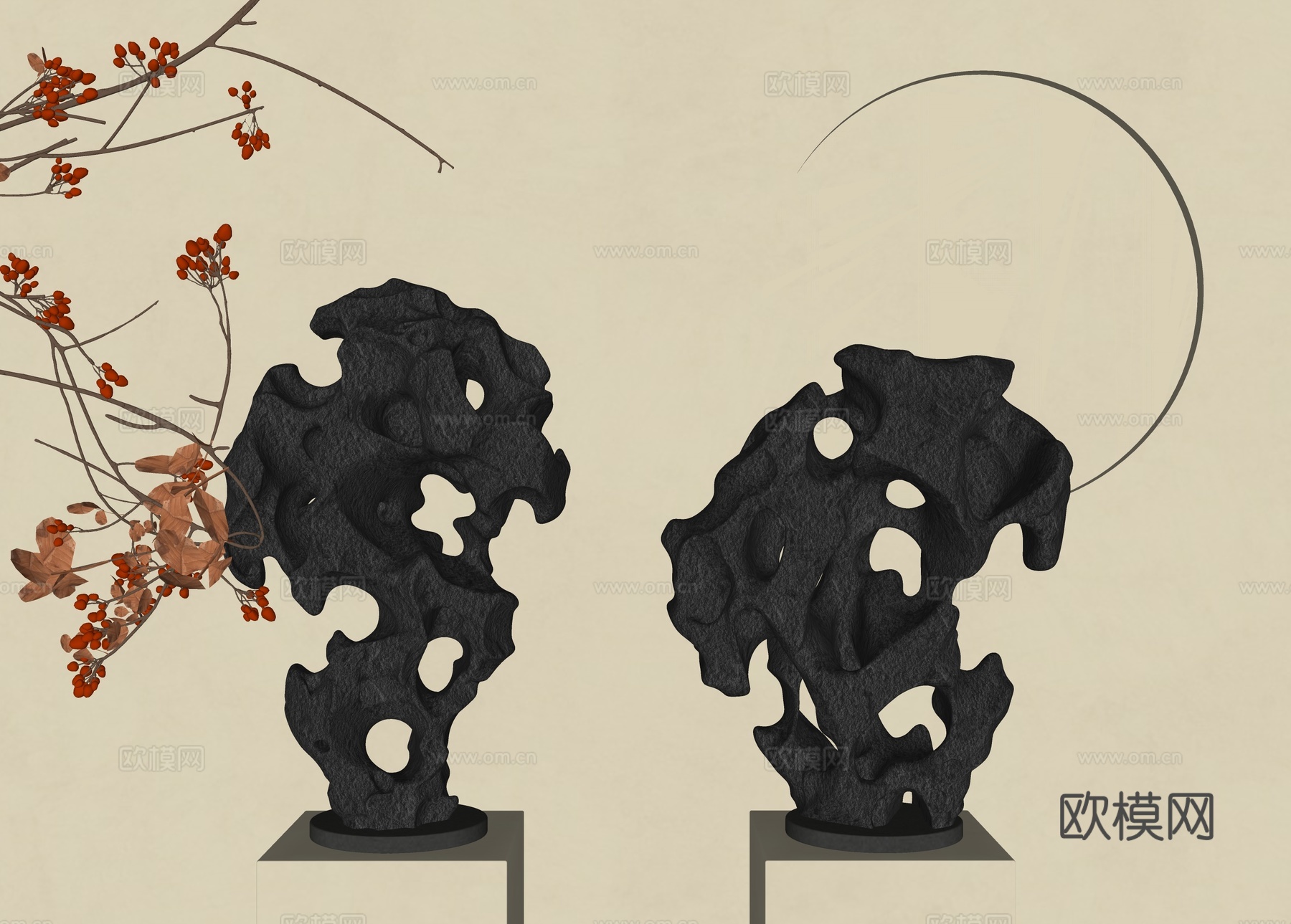 中式雕塑摆件 太湖石摆件 石头装饰摆件 中古风摆件 新中式雕su模型