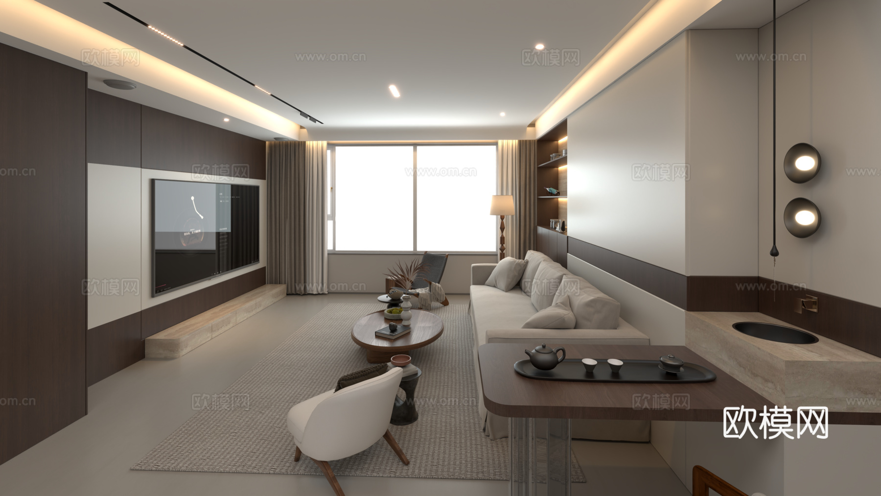 小户型客餐厅3d模型下载（渲染图2）