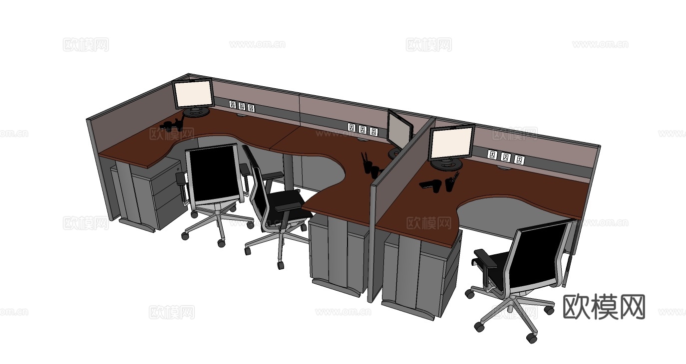 办公桌 工位 屛风卡位 办公椅su模型