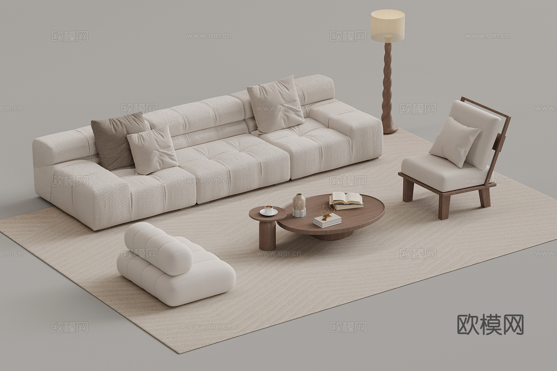 中古风沙发茶几组合3d模型下载