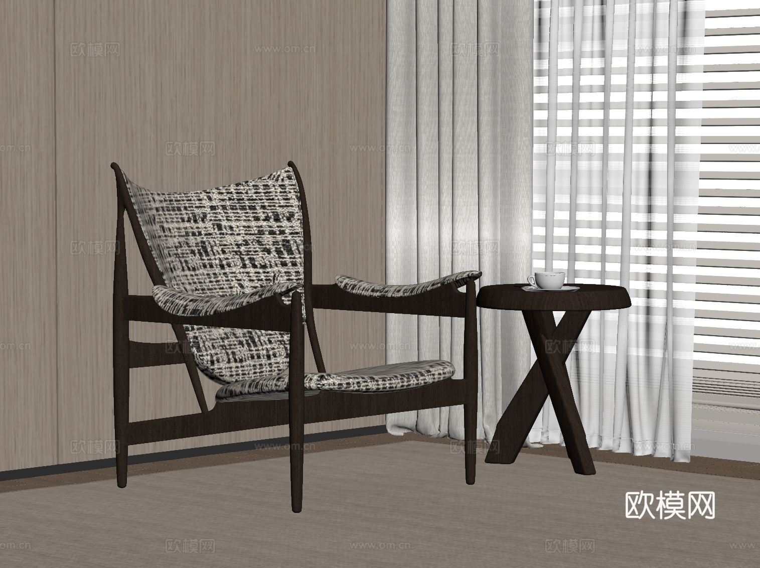 中古风休闲椅 沙发椅su模型