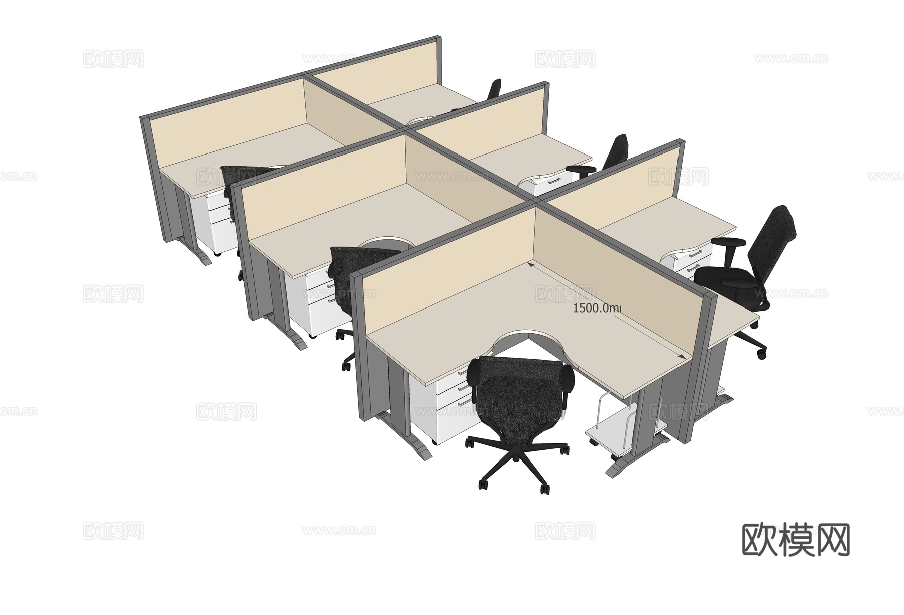 办公桌 工位 屛风卡位 办公椅su模型