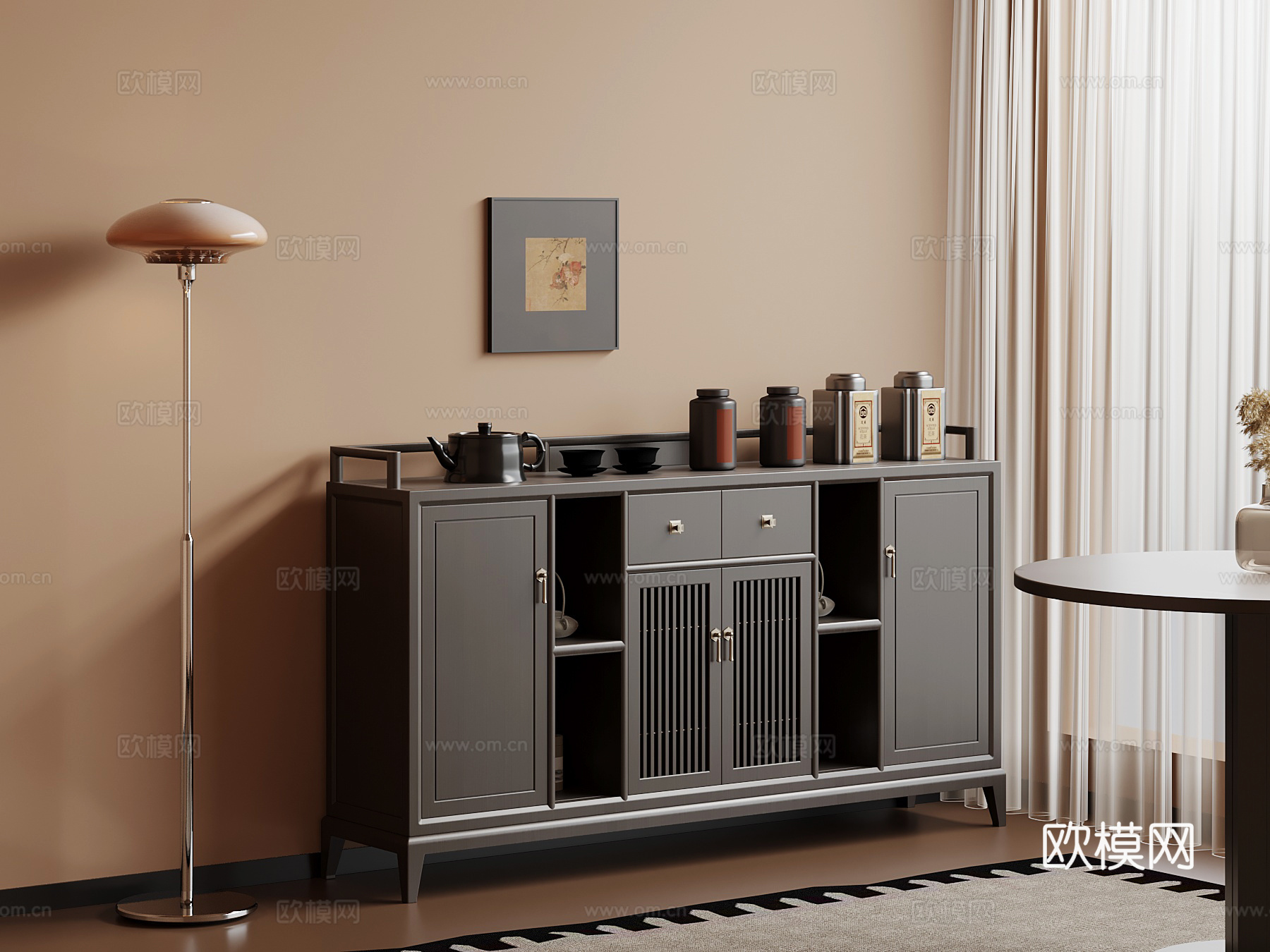 新中式茶水柜 茶柜su模型