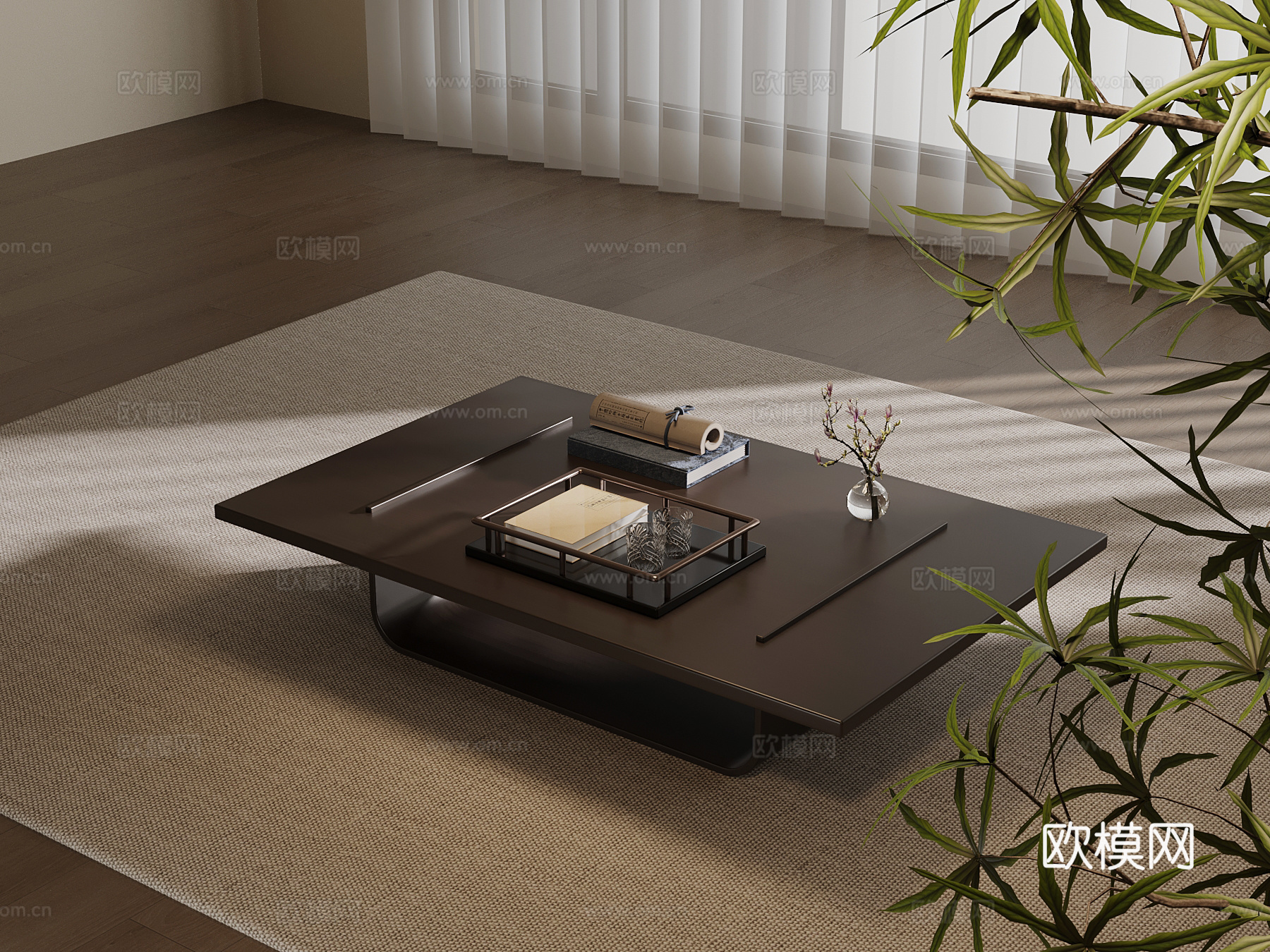 新中式边几 实木边几su模型