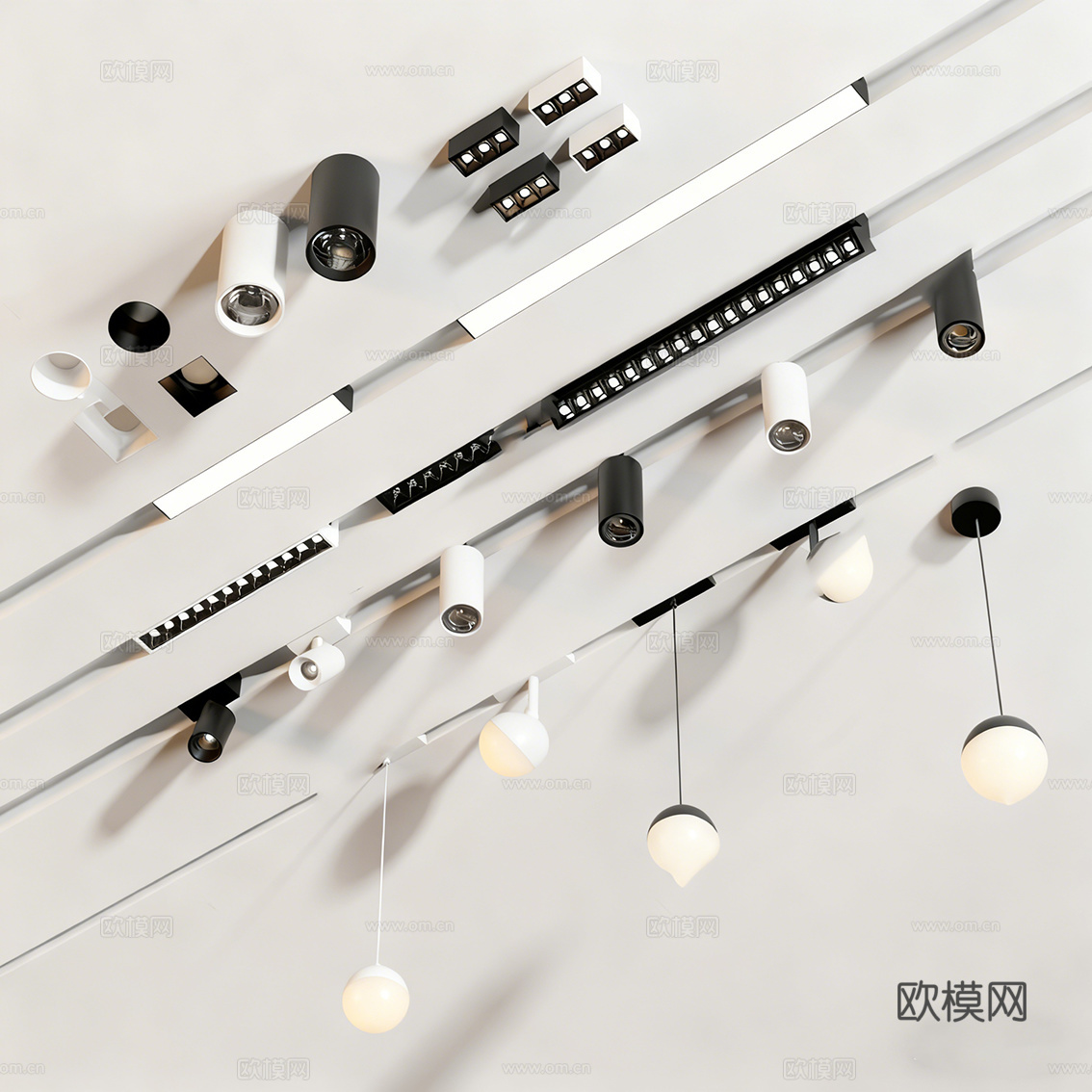 现代筒灯射灯 格栅灯3d模型下载