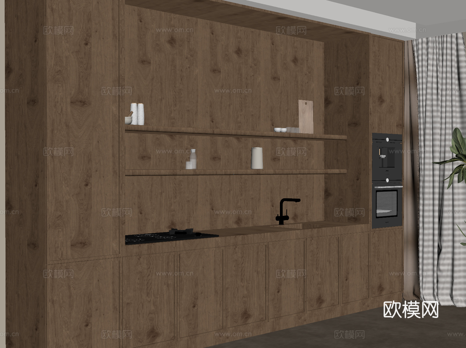 中古风餐边柜 橱柜su模型