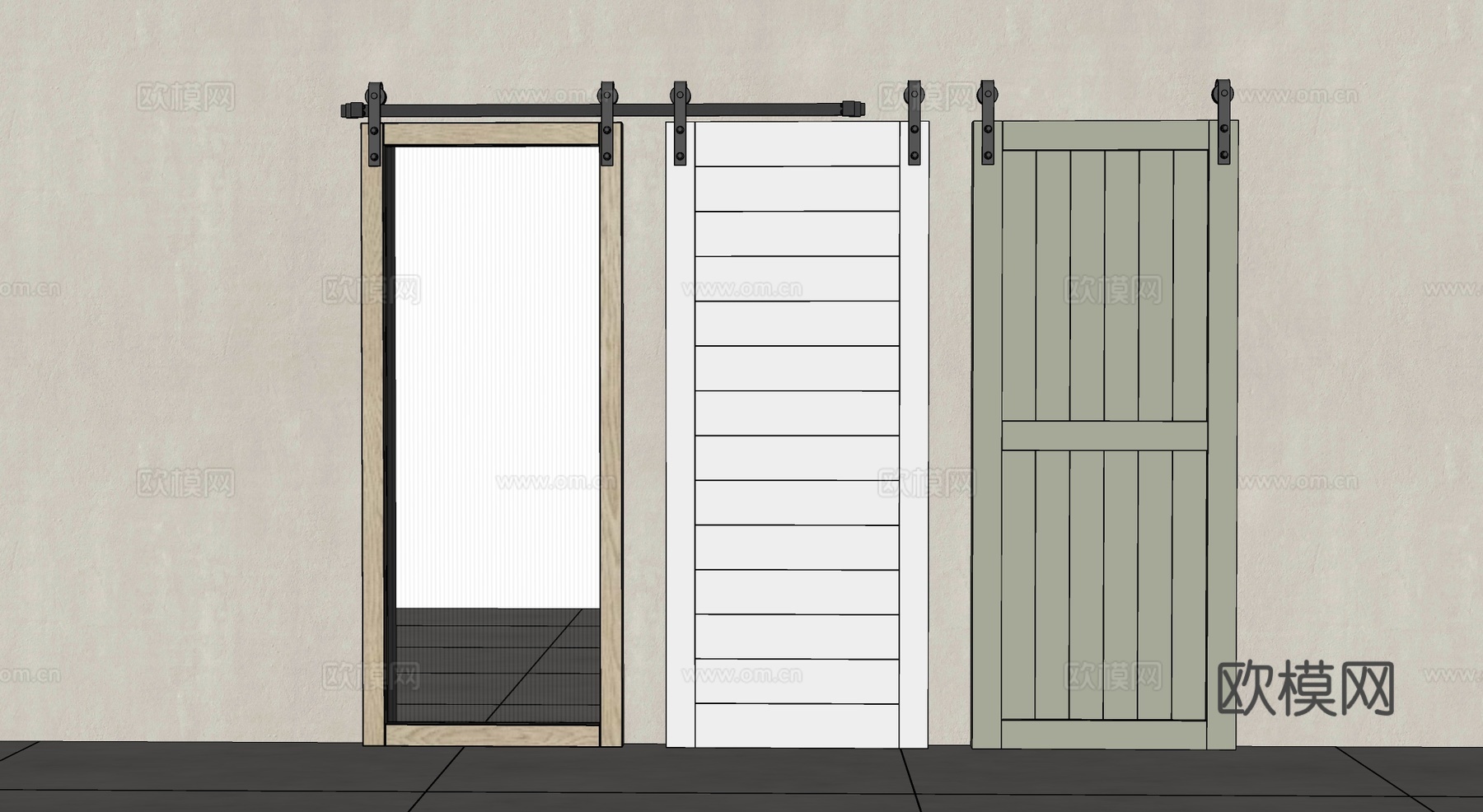 推拉门 隔断门 玻璃移门 谷仓门 吊轨移门su模型