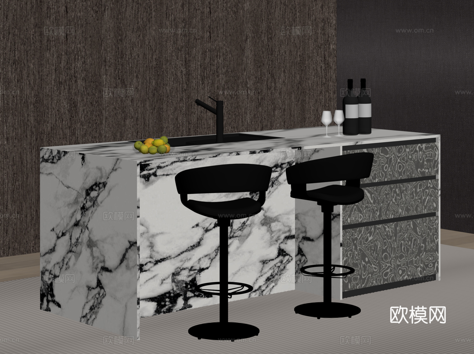 现代意式吧台 吧凳su模型