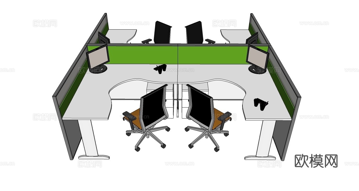 办公桌 工位 屛风卡位 办公椅su模型