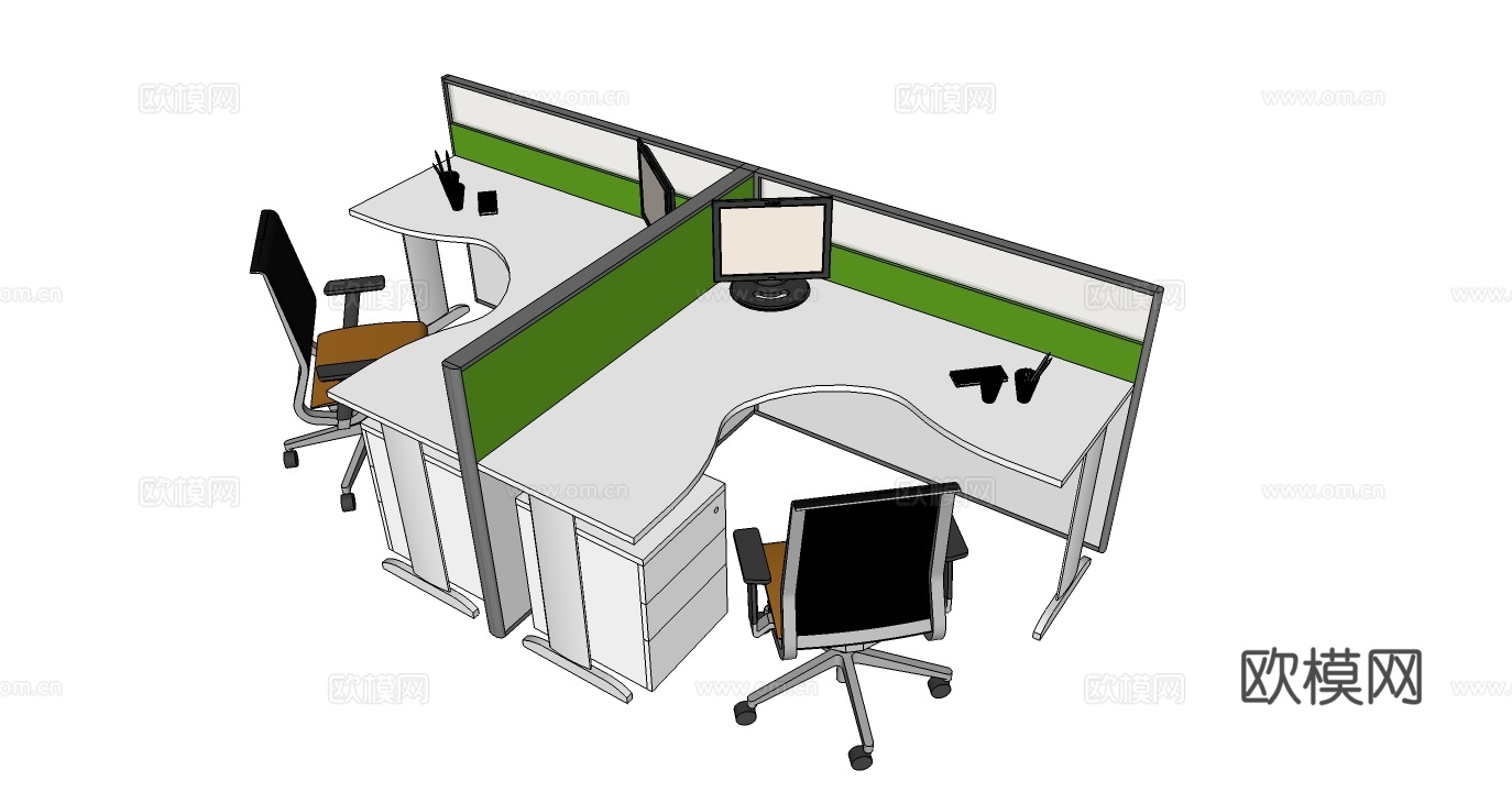办公桌 工位 屛风卡位 办公椅su模型