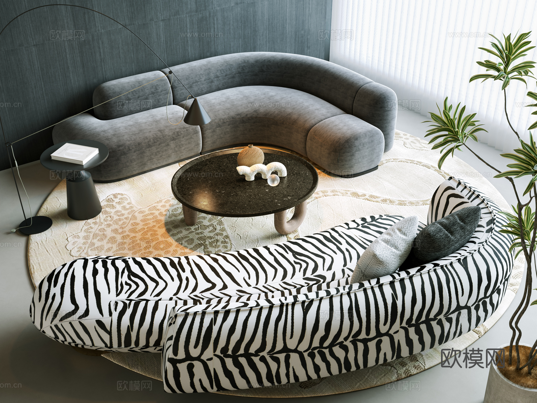 现代 弧形沙发茶几组合 意式沙发茶几组合 弧形沙发 双人沙发3d模型下载