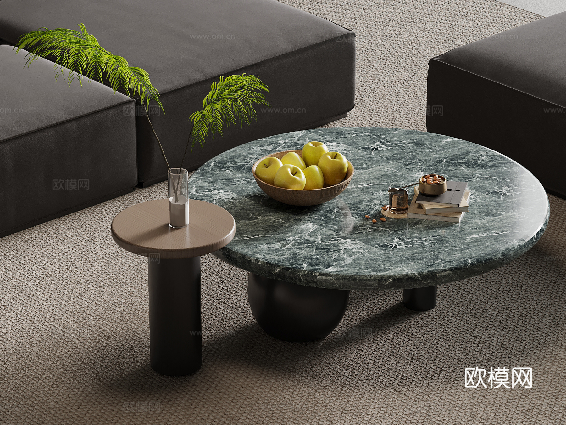现代意式茶几 圆形茶几 大理石茶几su模型