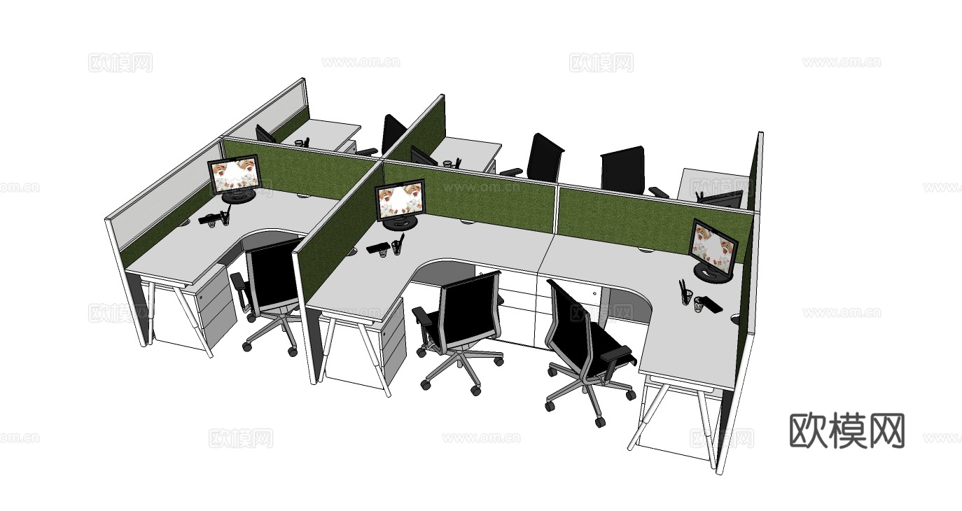 办公桌 工位 屛风卡位 办公椅su模型