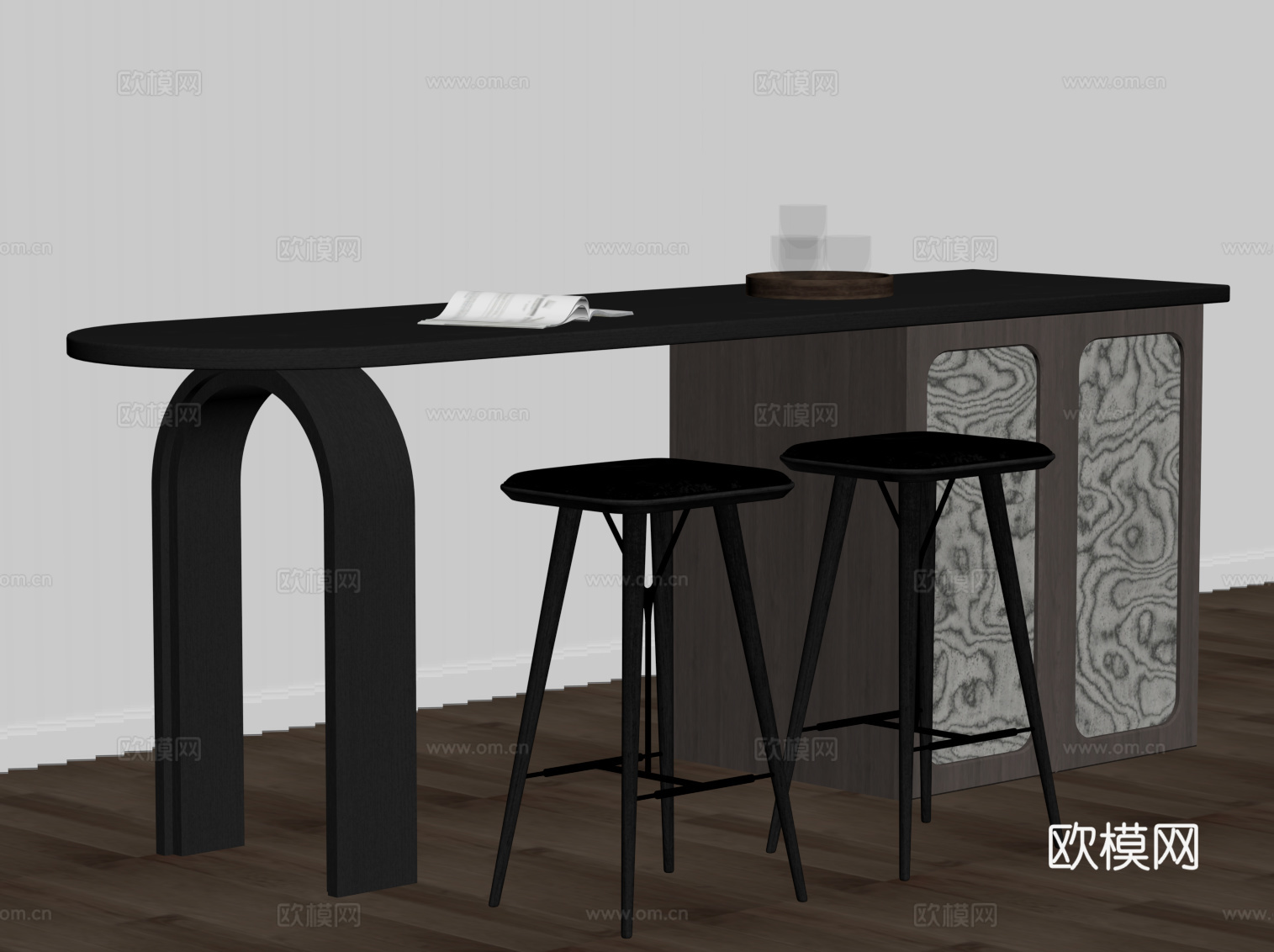 现代意式吧台 吧凳su模型