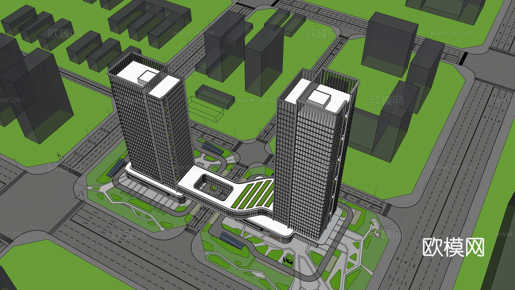 现代高层办公楼 写字楼建筑 商业综合体su模型