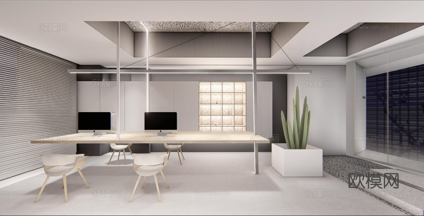 60平办公室 最新全套施工图 效果图合集cad施工图