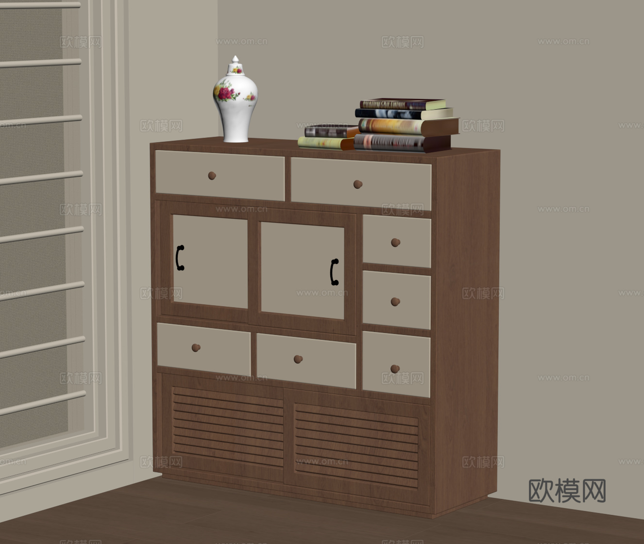 中古风餐边柜 玄关柜 储物柜su模型
