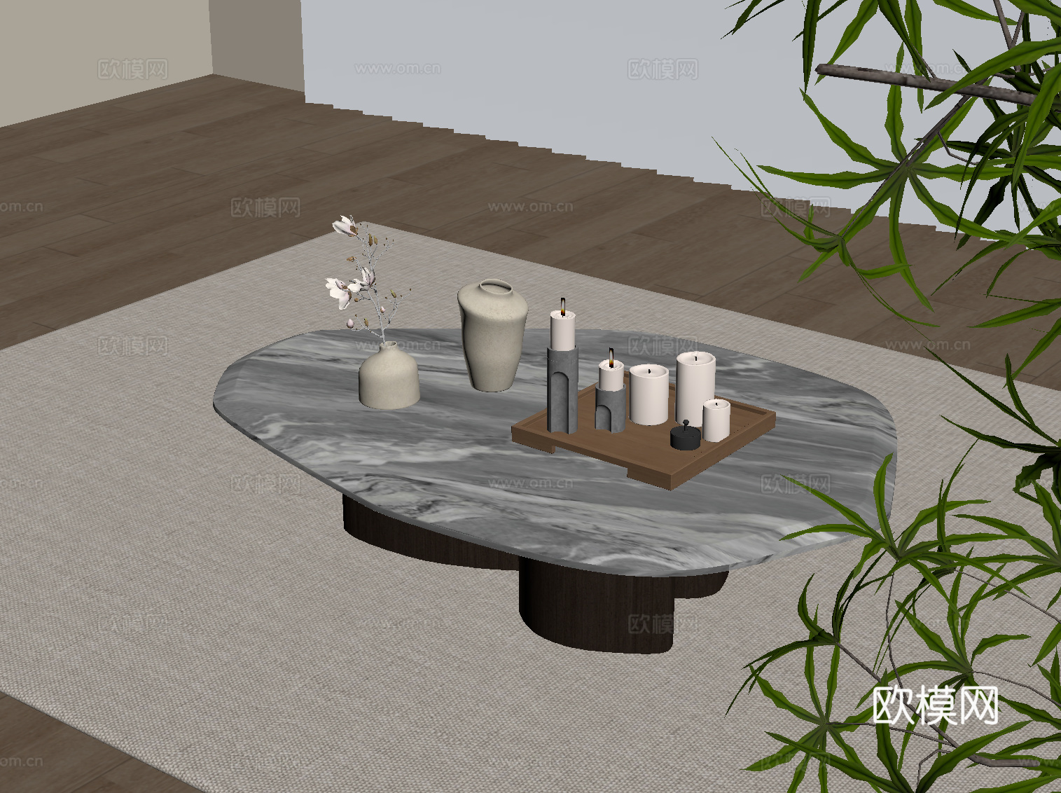 新中式茶几 异形茶几su模型