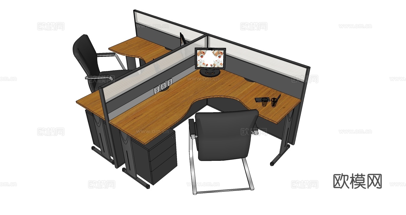 办公桌 工位 屛风卡位 办公椅su模型