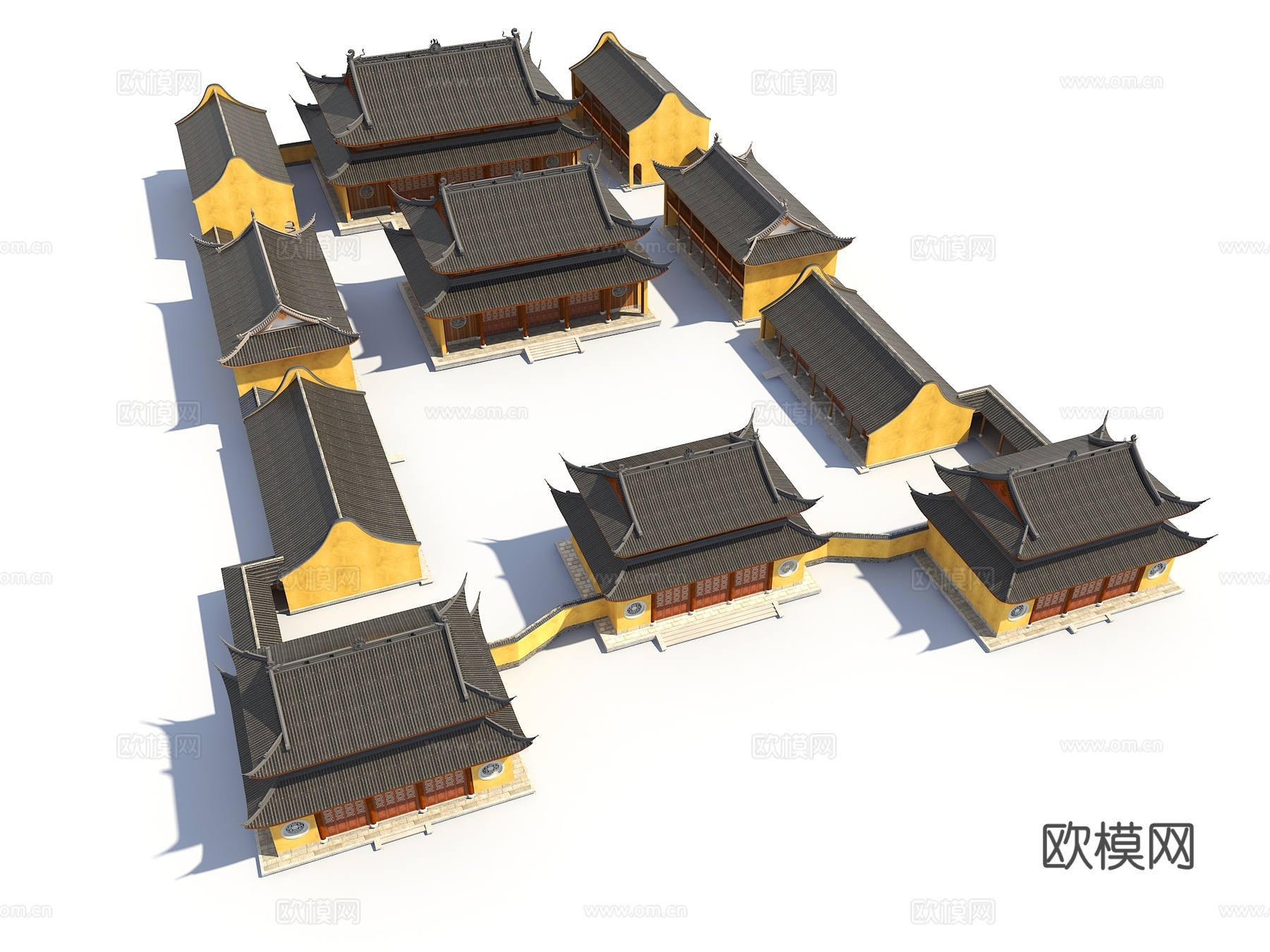 中式寺庙 标准寺庙 大雄宝殿 庙宇su模型