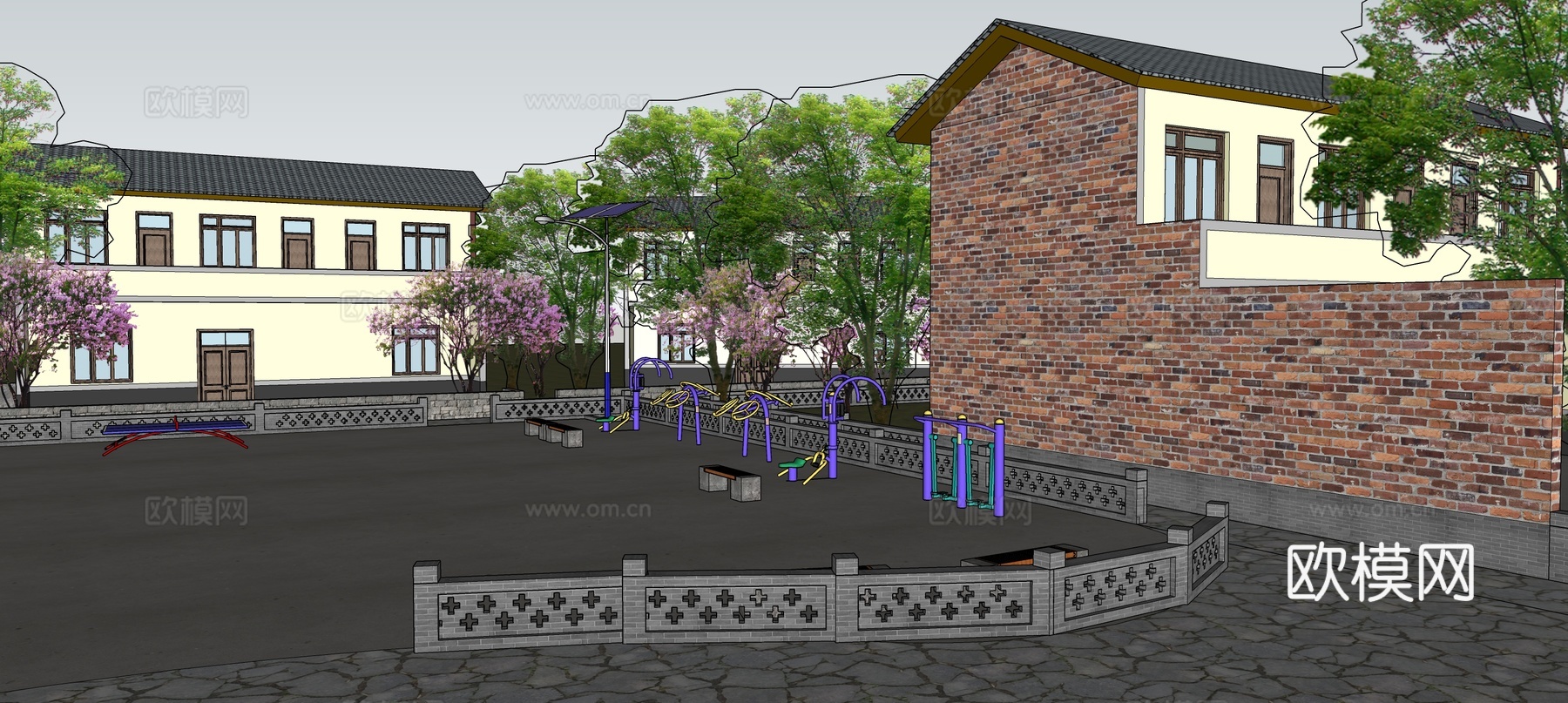 乡村文体晒坝su模型