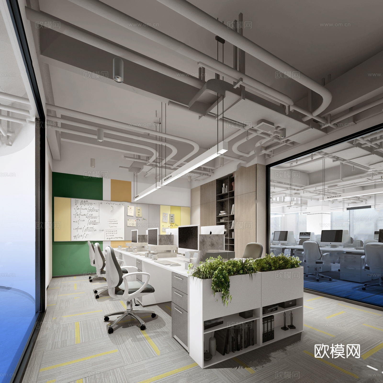 800平办公室 最新全套施工图 效果图合集cad施工图