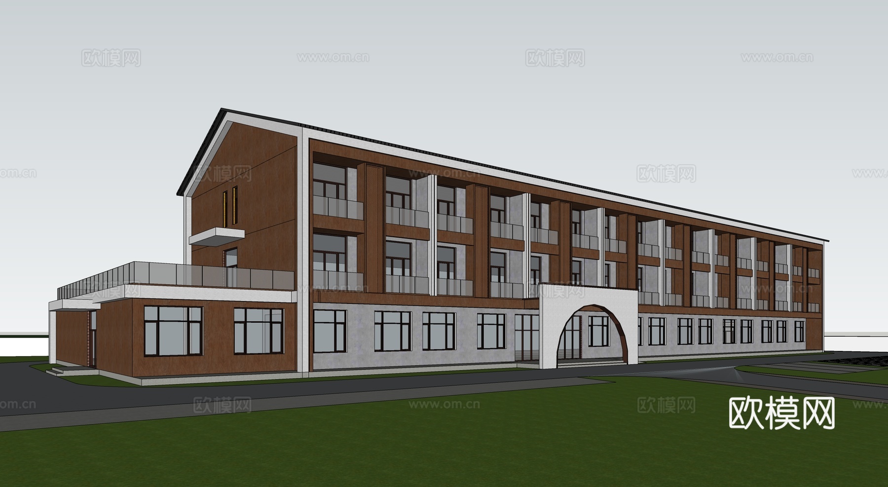 现代社区养老院建筑 福利院建筑 适老建筑 康养中心 老年公寓su模型