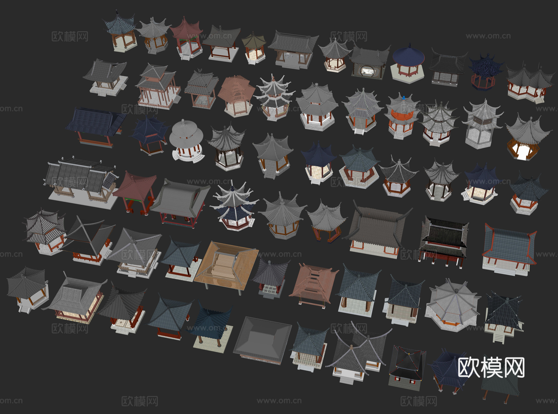 中式亭子 古建亭子 凉亭 水榭 八角亭 六角亭 四角亭庑殿亭su模型