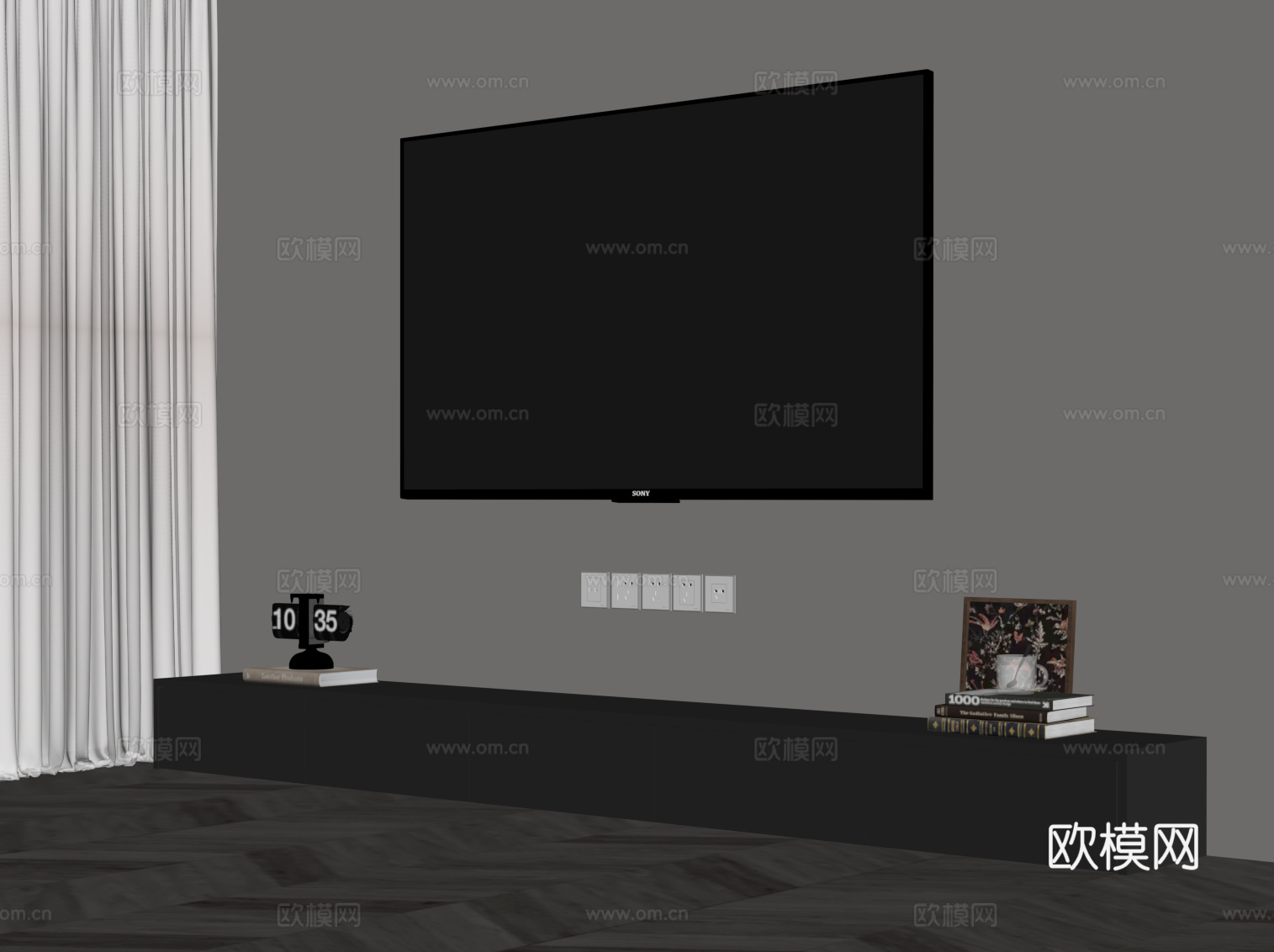 现代极简电视柜su模型